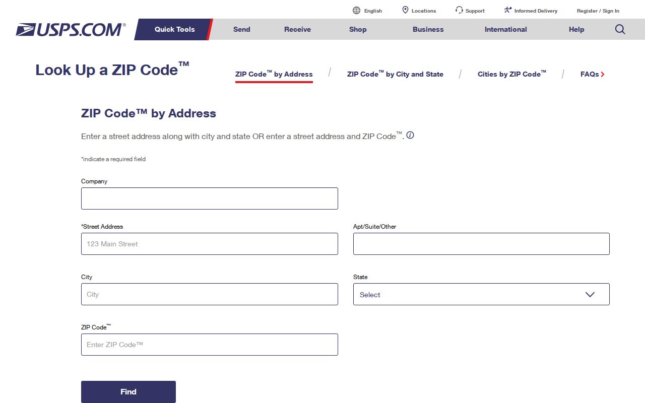 USPS form for verifying a Plantation ZIP code